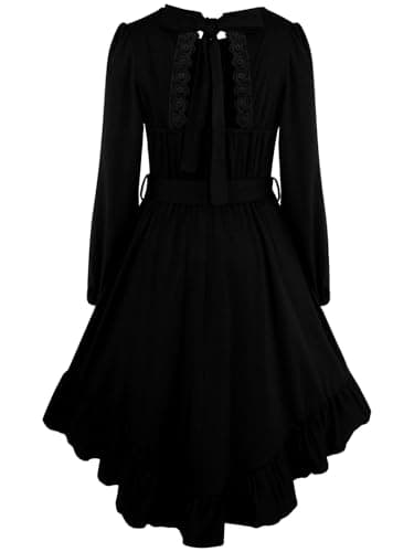 Fall Girls Dress Long Sleeve Lace Backless Tie Back Dresses with Pockets Kid Casual Fall Western Country Boho Dresses Black Size 9-10 - Image 1