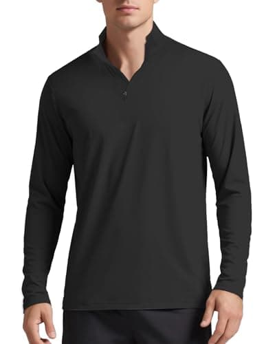 Mens Long Sleeve Shirts Quarter Zip Pullover UPF 50+ Sun Protection Wicking Moisture Quick Dry Lightweight Golf Workout Gym Running Fishing Casual Athletic Tops Black M - Image 1