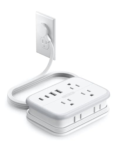 NTONPOWER 10 in 1 Travel Power Strip, 6 Outlets 4 USB Ports(2 USB C), 4ft Extension Cord Wrapped Around Small Power Strip, Compact for Travel, Hotel, Cruise Approved, White - Image 1