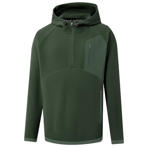 Rouen Polar Fleece Hoodie Men Sweatshirt Microfleece Soft Athletic Casual Warm Hooded Golf Quarter Zip Pullover Men Olive Green - Image 1