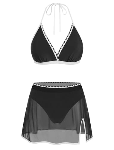 ZAFUL Women 2 Piece Swimsuits with Skirt High Waisted Bikini Sets Tummy Control Bathing Suits Black S - Image 1
