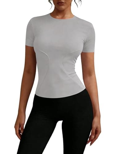 Fitted Shirts for Women Short Sleeve Workout Tops Quick Dry Athletic Shirts Crewneck Gym T Shirt Running Tennis Tees - Image 1