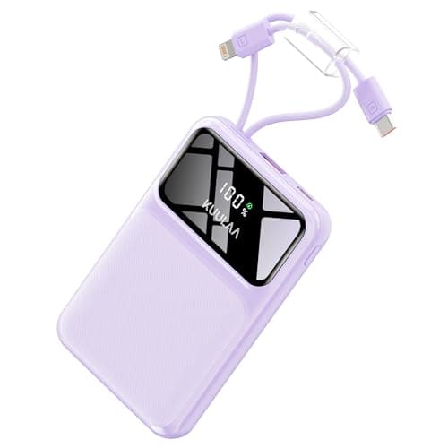 Kuulaa 10000mAh Portable Charger with Built-in USB-C & Lightning Cables, Slim Travel Power Bank with LED Display, 22.5W Fast Charging for iPhone 17/16/15/14/13/12 Android, Purple - Image 1