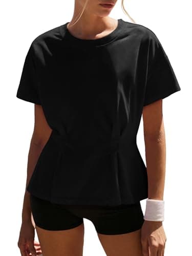 UNCLECAT Womens Workout Tops Summer Peplum T Shirts Short Sleeve Crewneck Fashion Tee Black - Image 1