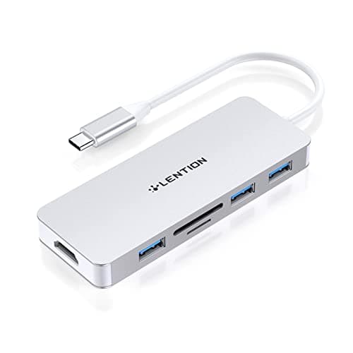 LENTION 5 in 1 USB to USB-C Adapter with Micro SD/SD Card Reader for iPhone, 4K@30Hz HDMI to USB C Hub Multiport Adapater with 3 USB 3.0 Compatible with 2025-2018 Macbook Pro/Air,Type C Device(Silver) - Image 1