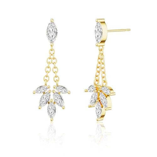 Moodear Dangle Earrings for Women - Dainty 14K Gold Plated Drop Earrings Trendy Stud Flower Earring Cubic Zirconia Hypoallergenic Bridal Wedding Jewelry - Image 1