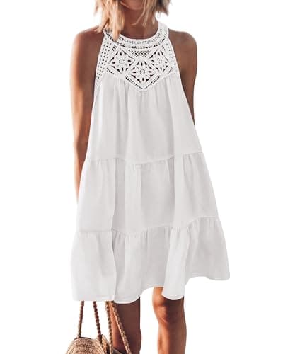 KIRUNDO Women Summer Halter Sundress 2026 Spring Casual Sleeveless Boho A Line Mini Beach Vacation Dress Cruise Resort Wear(X-Large, White) - Image 1