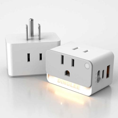 Mulit Plug Wall Outlet with USB C, 2 Pack Outlet Extender 2AC 1USBA 1USBC, 3 Way Plug Wall Splitter with Night Light, Multiple Plug Adapter for Travel Home Office PD 20W