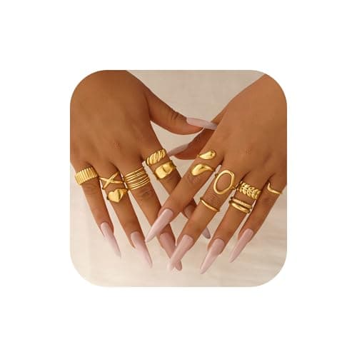 Yoosteel Easter Gifts for Women - 14K Gold Plated Chunky Rings Stack for Women Hypoallergenic Thick Stackable Open Rings Non Tarnish Dainty Ring Stack Set Trendy Jewelry Gifts 12 PCS - Image 1
