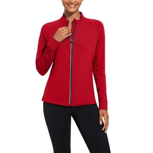 bpbtti Women's Polar Fleece Zip Up Workout Jackets with Pockets Slim Fit Cottony Soft Jacket for Running Athletic Yoga (Red,Medium) - Image 1