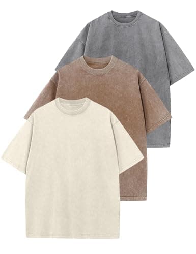 Yimoon 3 Pack Oversized Tshirts for Women Washed Vintage Baggy Boyfriend Tees Short Sleeve Unisex Cotton Tops(Greykhakibeige-M) - Image 1