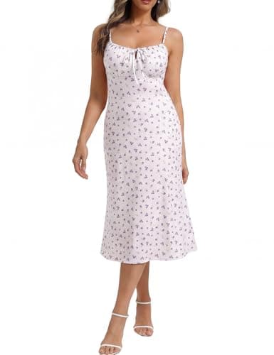 Belle Poque Floral Dress for Women Summer Backless Spaghetti Strap Dresses Cami Dresses Tea Party Dress (Purple Floral,2XL) - Image 1