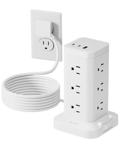 Power Strip Tower with Surge Protector 1800J, Fast Charging Tower PD20W USB-C Ports with 12 AC Outlets, 9.8ft Extension Cord for Home Office Dorm Room, White - Image 1