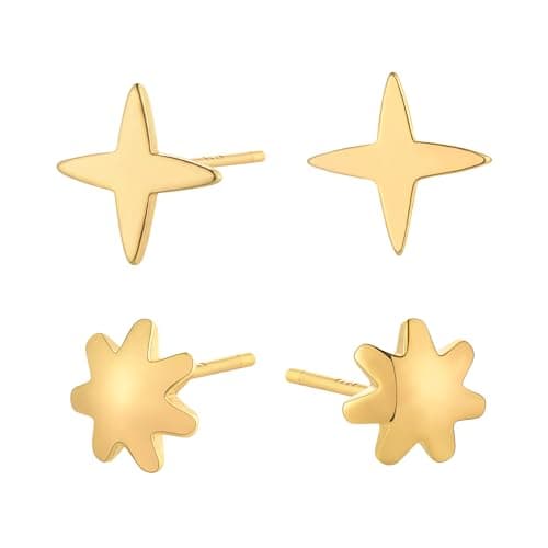 LOYATA Earring Stud Sets for Women 14K Gold Plated 925 Sterling Sliver Post Small Stud Earrings for Women Hypoallergenic Gold Trendy Jewelry for Women - Image 1