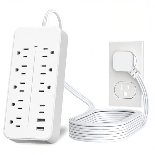 Flat Extension Cord 15 ft, Surge Protector Power Strip with 8 Outlets 4 USB Ports, 3 Prong, Outlet Extender Long Cord, Overload Protection for Indoor, Office Supplies, Dorm Room Essentials, White - Image 1