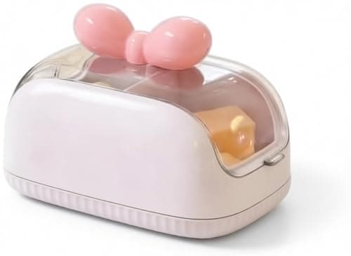 Makeup Storage Box with Cute Bow, Dual-Compartment Design, Sealed Dustproof Lid, Transparent Visible Body, Lightweight Travel-Friendly, Durable Plastic for Cosmetics Sponges Puffs Lipsticks - Image 1