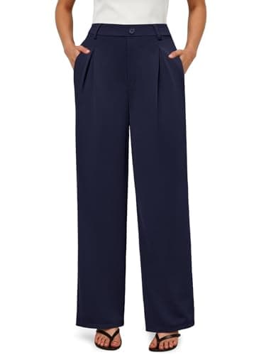 COPYLEAF Dress Pants Women Wide Leg Stretchy Work Pants High Waisted Business Casual Trousers Slacks with Pockets(Navy Blue XL) - Image 1