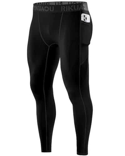 RIKUAOU Men’s Compression Pants Running Leggings Athletic Base Layer Workout Tights with Pockets for Sports Basketball Black - Image 1