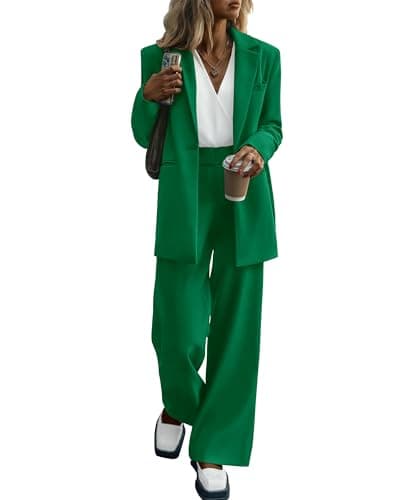 KIRUNDO Women Suits 2 Piece Set Business Casual Dressy Oversized Blazer Jacket and Wide Leg Dress Pantsuits Formal Outfits(Green, Medium) - Image 1