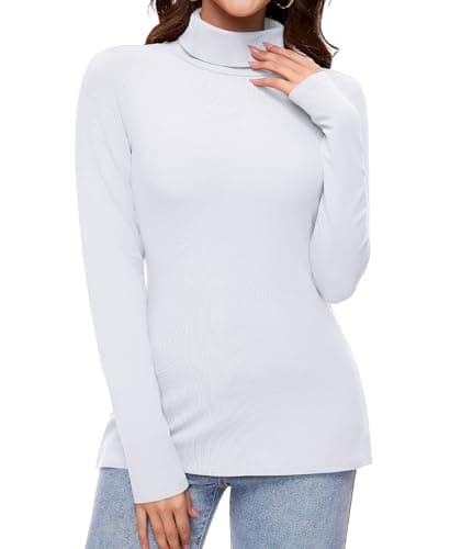 Ganado Long Sleeve Shirts for Women Turtleneck Thermal Shirt Layering Basic Tops Fitted Plain Undershirts (White, X-Small) - Image 1