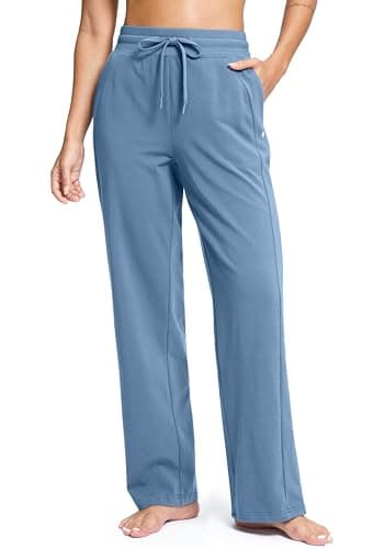 Soothfeel Women's Cotton Sweatpants Lounge Sweat Pants High Waisted Open Bottom Casual Yoga Pants for Women with Pockets, Haze_Blue, 2XLarge - Image 1