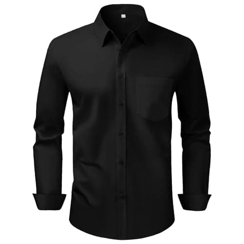 YARBCEN Men's Dress Shirts Slim Fit Long Sleeve Wrinkle Free Stretch Button Down for Business Casual and Formal Wear Black - Image 1