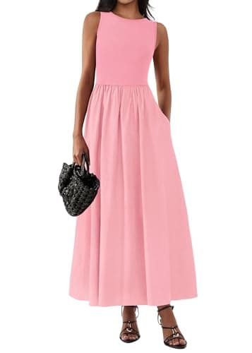 KIRUNDO Summe Sleeveless Maxi Dresses for Women 2026 Spring Wedding Guest A Line Tank Elegant Flowy Beach Long Sundress(Pink, XX-Large) - Image 1