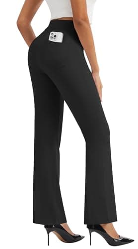 AVAMO Womens Dress Pants Straight Leg High Waisted Pull On Stretchy Work Pants Business Casual Slacks Office with Pockets Black - Image 1