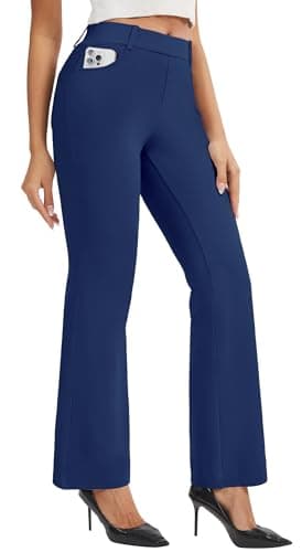 AVAMO Stretchy Work Pants Slacks for Women Pull On Dress Pants High Waisted Business Casual Office with Pockets Navy Blue - Image 1