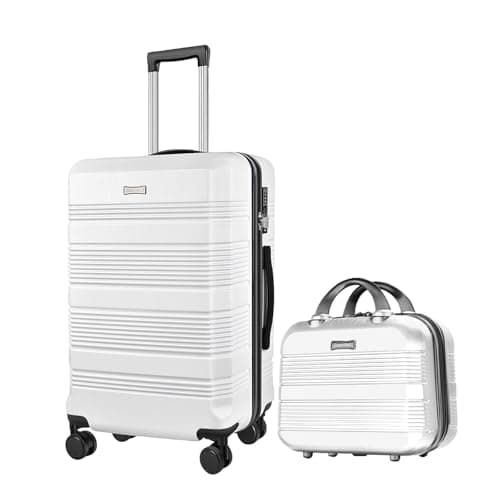 GigabitBest 2-Piece Carry On Luggage Set, 14-Inch Makeup Case & 20-Inch Suitcase, PC+ABS Hardshell, TSA Lock, Detachable 360° Spinner Wheels, Lightweight Travel Suitcase for Short Trips(White) - Image 1