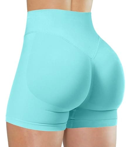 Unthewe Womens Workout Seamless Scrunch Butt Lifting Shorts High Waisted Tummy Control Gym Yoga Shorts(U516-Mint Green-L) - Image 1