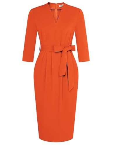 GRACE KARIN Professional Dress for Women Orange Bodycon Dress 3/4 Sleeve with Pockets Formal Wedding Guest Cocktail Dresses for Women XXL - Image 1