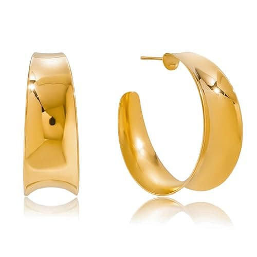 CUFELMU Gold Chunky Hoop Earrings for Women, Wide Statement Open Hoops, Lightweight Polished Big Circle Earrings Jewelry - Image 1