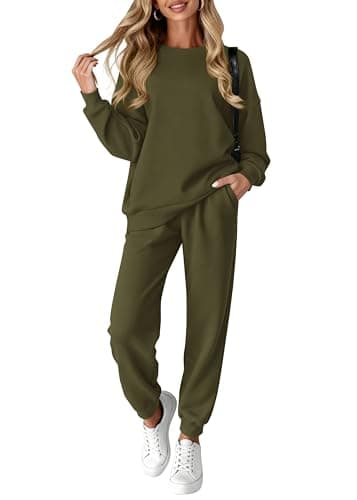 KIRUNDO Sweatsuits Women 2 Piece Outfit Matching Workout Lounge Sets Spring Fall Clothing Tracksuit Airport Travel Outfits(Army Green,Small) - Image 1