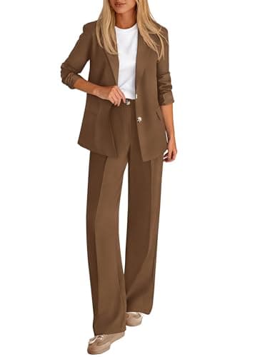 KIRUNDO Womens Suits 2 Piece Set Business Casual Blazer Jacket Wide Leg Dress Pants Suits Professional Work Office Outfits(Brown, Medium) - Image 1