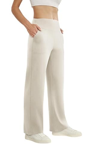 SEAJOJO Dress Pants Women Wide Leg, High Waist Stretchy Work Pants Pull On Business Casual Slacks with Pockets Khaki - Image 1