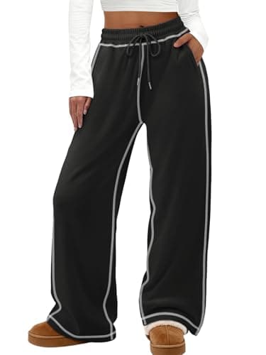 ATHMILE Track Pants Women Sweatpants Wide Leg Straight Drawstring Teen Girl Fall Jogging Soft Lounge Athletic Pajama Joggers - Image 1