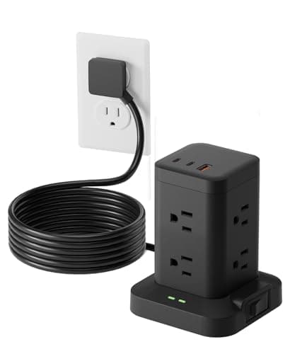 Power Strip Tower with Surge Protector 1800J, Fast Charging Tower PD20W USB-C Ports with 8 AC Outlets, 6ft Extension Cord for Home Office Dorm Room, Black - Image 1