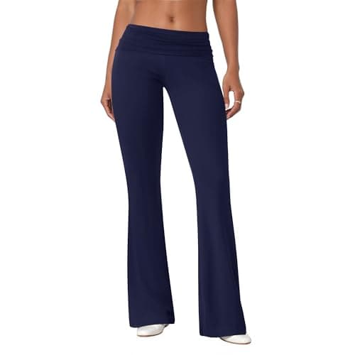 COPYLEAF Flare Leggings for Women Fold Over Yoga Pants Stretch Bell Bottom Y2K Lounge Casual Sweatpants(Navy Blue L) - Image 1