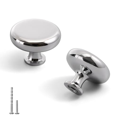 YAGU 10 Pack Bright Silver Kitchen Cabinet Knobs 1-1/4 Inch Round Solid Dresser Drawer Knob Polished Chrome Modern Hardware Pulls for Closet Cupboard Wardrobe - Image 1