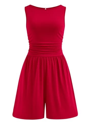 PRETTYGARDEN Summer Rompers for Women 2026 Dressy Casual Sleeveless Short Wide Leg Jumpsuits Beach Vacation One Piece Spring Outfits(Red,M) - Image 1