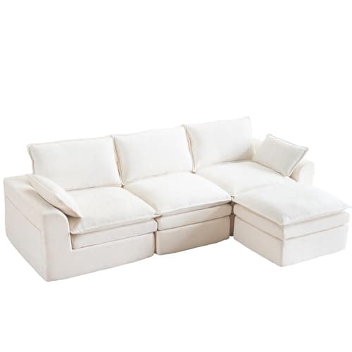 113" Modular Sectional Sofa, Oversized L-Shape Cloud Couch with Deep Seat, Modern Boneless Couch with Side Pockets,Upholstered Sectional Couch for Living Room, No Assembly Required,Chenille,Beige - Image 1