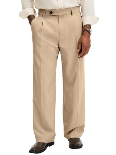 Comdecevis Pleated Mens Dress Pants Relaxed Fit Mens Pants Casual Straight Wrinkle-Free Vintage Trousers, Khaki, 38W x 30L - Image 1