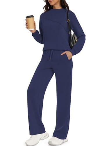 Casly Lamiit Two Piece Sweat Sets for Women Lounge Outfits Fall Casual High Neck Sweatshirts Track Suits Comfy Travel Athletic Clothing Navy Blue XL - Image 1