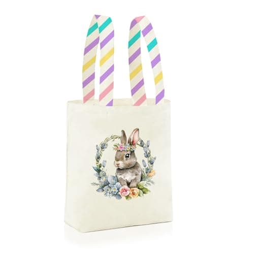 DCLOVERY Easter Bunny Canvas Tote Bag, Easter Basket 12.2x11 Inches for Gift Bag and Egg Collection (C) - Image 1
