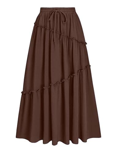 Gracyoga Maxi Skirts for Women Casual Maxi Skirts High Waist Renaissance Skirt Long Flowy Skirt with Pockets Brown S - Image 1