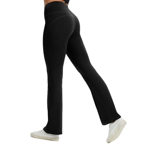 AMLEER Women's Buttery Soft High Waisted Yoga Leggings - Flare Bootcut Tummy Control Pants, Workout Leggings for Yoga Gym Black - Image 1