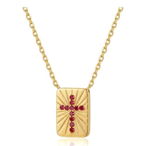 Milan Chiva Gold Cross Pendant Necklace for Women 14K Plated Dainty Sunburst Tag Chains Minimalist Faith Jewelry MNS-1042RD - Image 1