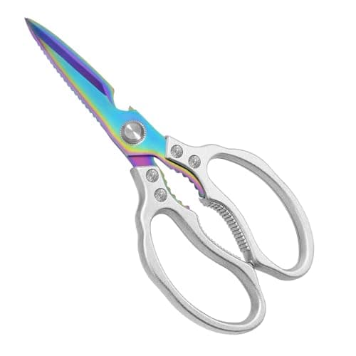 CGBE Kitchen Scissors, Multi-Purpose Kitchen Shears, Heavy Duty Dishwasher Safe Food Scissors for Chicken, Poultry, Fish, Meat & Herbs with Non-Slip Grips - Sliver Colorful - Image 1