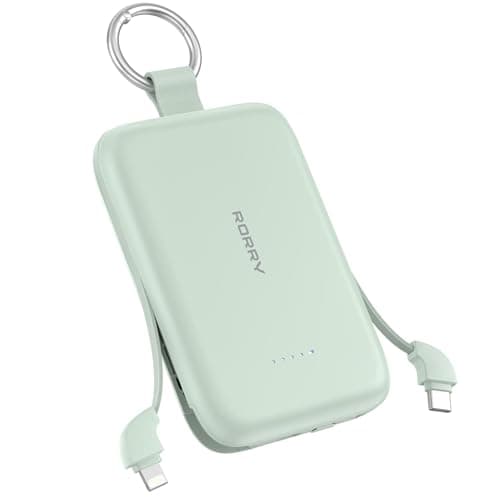 RORRY Portable Charger, 10000mAh PD 30W Fast Charging Portable Charger Power Bank with Built-in Cables, Travel Keychain Charger Battery Pack for iPhone 17/16/15/14/13/12, for AirPods 2/3/4/Pro, Green - Image 1